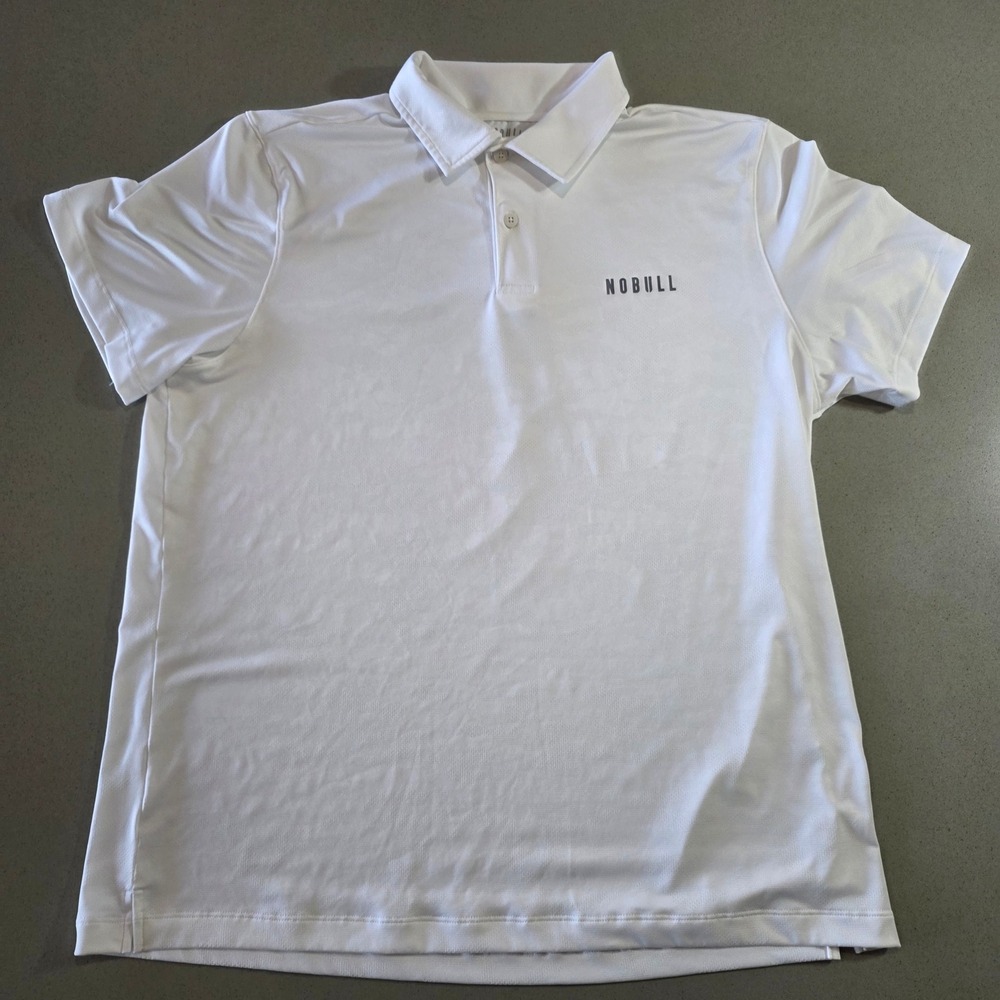 NOBULL Mens XL White Short Sleeve Performance Polo Shirt